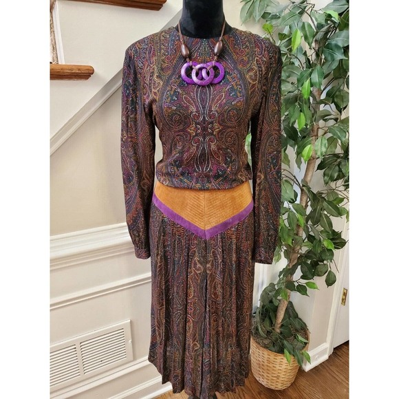 Vintage Joan Sparks for Daniel Barrett Paisley Wool Midi Dress Small - Picture 15 of 15